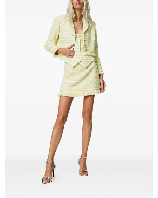 Twinset Natural Bouclé Fringed Mini Skirt