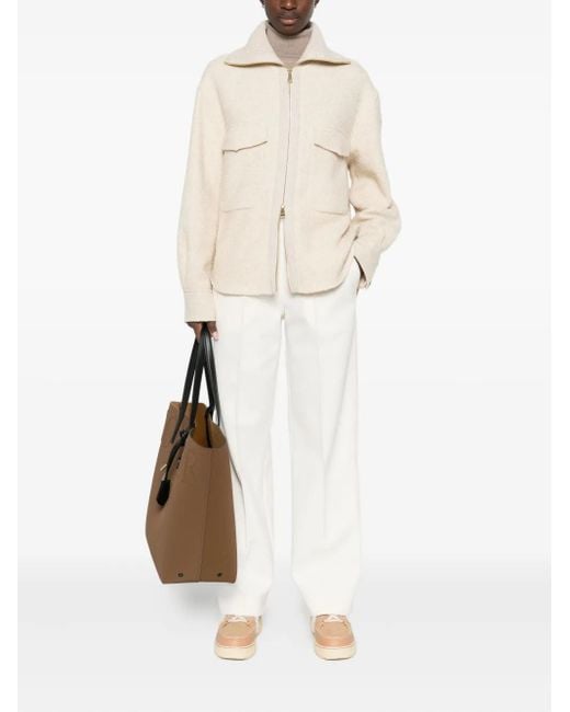 Moncler Natural Zip-Up Bouclé Jacket
