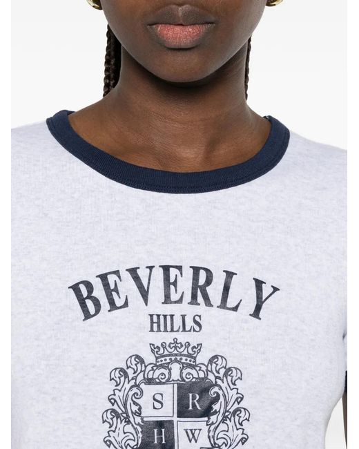Sporty & Rich White Logo-Print Ringer T-Shirt