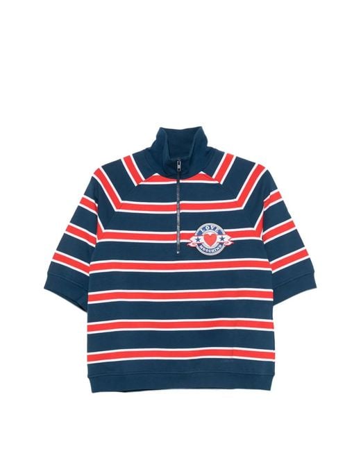 Love Moschino Blue Striped-Pattern Polo Top