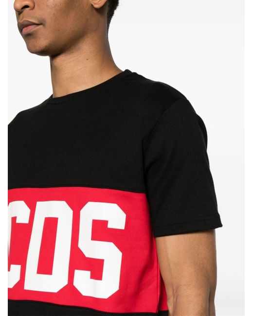 Gcds Black Cotton T-Shirt With Logo Print for men