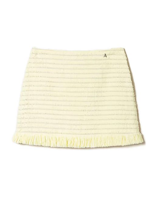 Twinset Natural Bouclé Fringed Mini Skirt