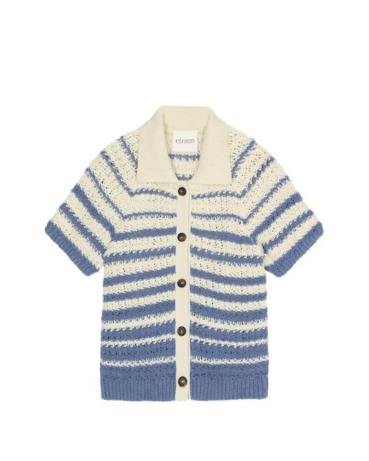 Closed Blue Striped-Knit Polo Cardigan