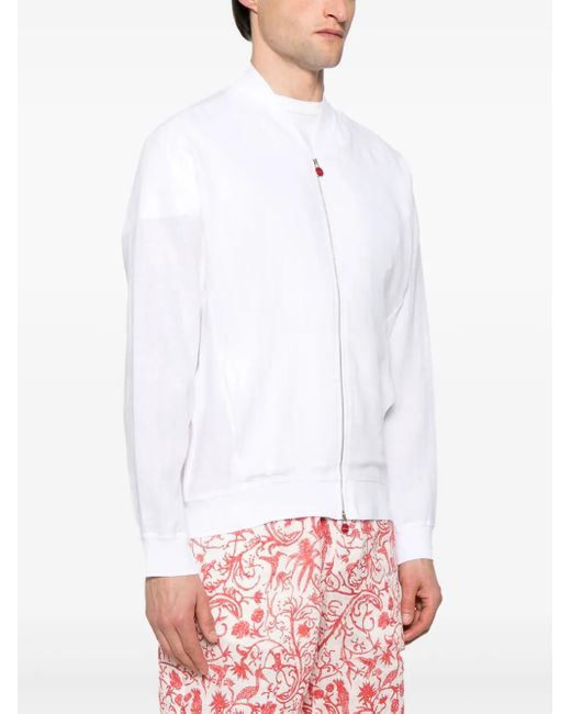 Kiton White Linen Bomber Jacket for men