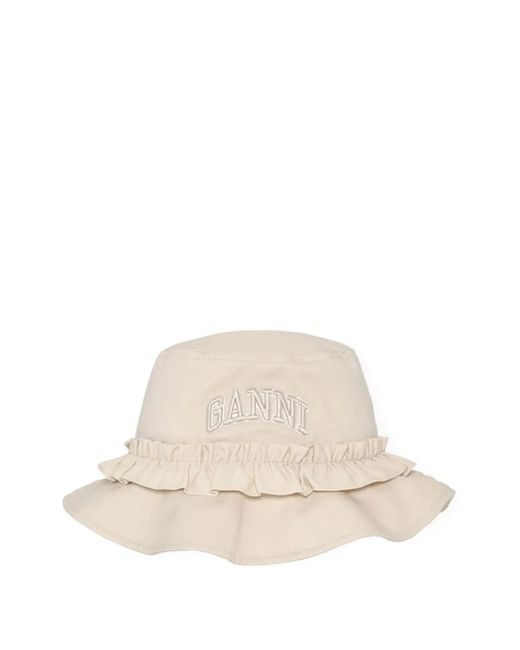 Ganni White Logo-Embroidered Bucket Hat