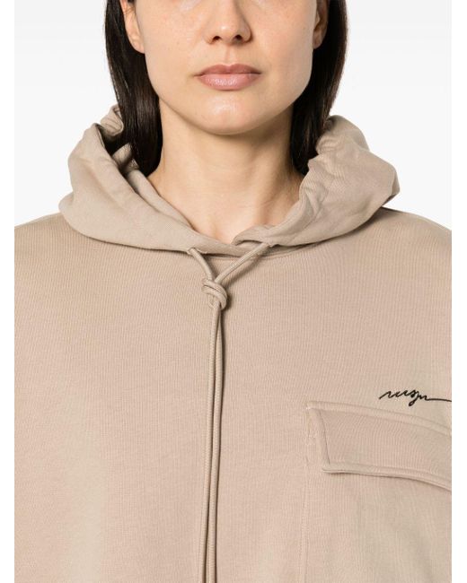 MSGM Natural Logo-embroidered Cropped Hoodie