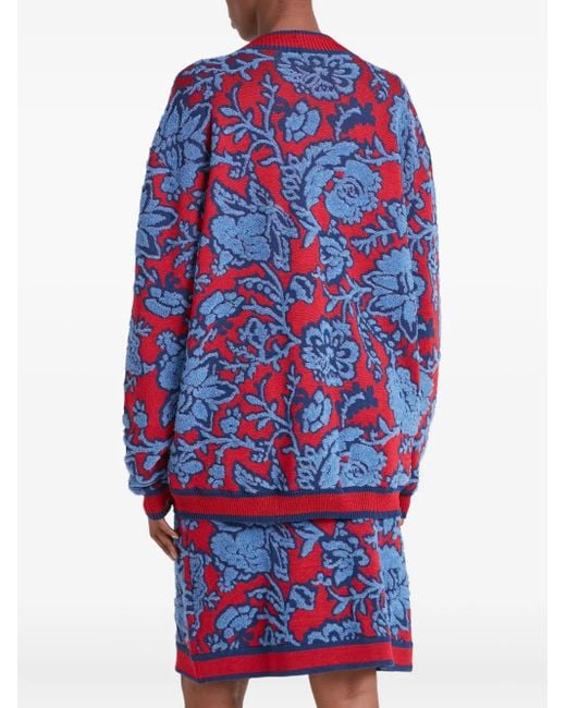 Temperley London Blue Francis Floral-Pattern Knit Cardigan