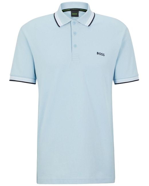 Boss Blue Logo-embroidered Cotton Piqué Polo Shirt for men