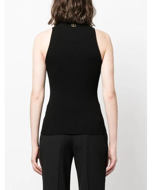 Twinset Black Mock-Neck Ribbed Top