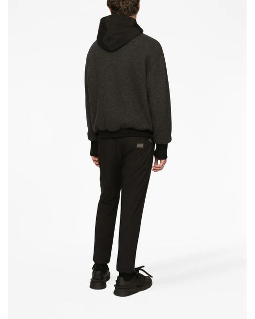 Dolce & Gabbana Black Wool Jersey Jacket With Hood And Logo for men