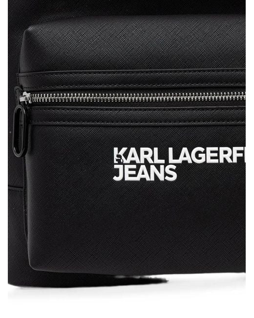 Karl Lagerfeld Black Logo-Print Zip-Around Backpack for men