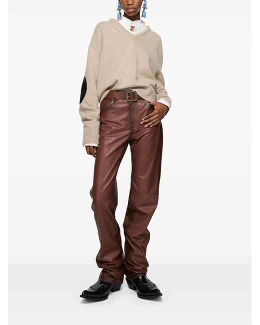 Acne Natural Elbow-Patch V-Neck Sweater