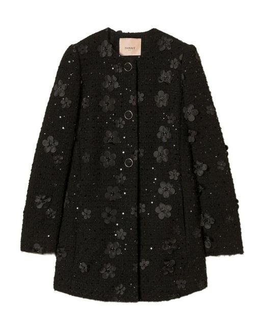 Twinset フローラル スパンコール コート Black