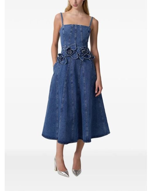 AKNVAS Blue Eryn Floral-Appliqué Denim Midi Dress