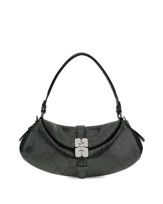Ganni Black B-Kat Snake-Effect Buckle Shoulder Bag