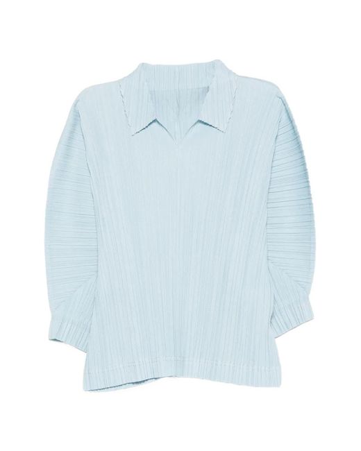Pleats Please Issey Miyake Blue V-Neck Pleated T-Shirt