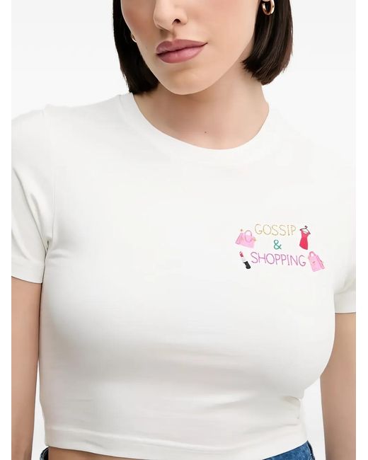 Mc2 Saint Barth Blue Embroidered-Detail Crop T-Shirt