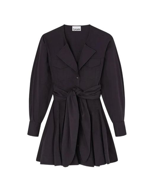 Ganni Blue Belted Shirt Dress