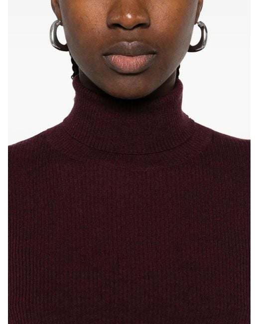 Maje Purple Ribbed Turtleneck Sweater