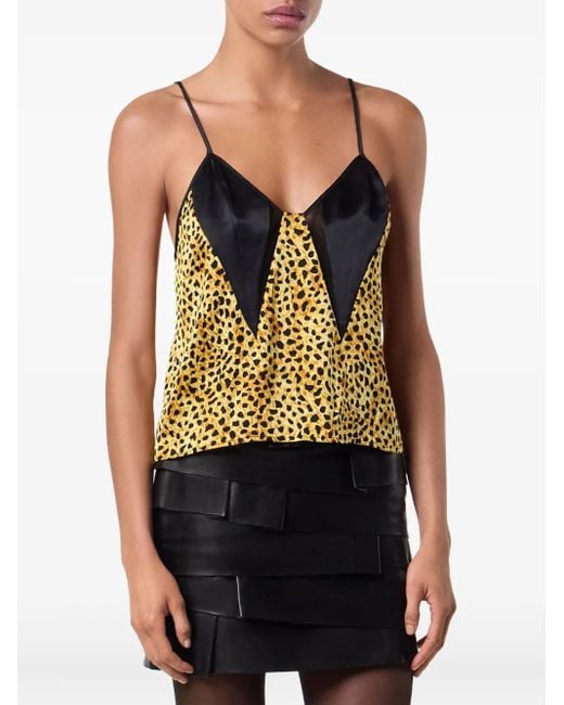 Versace Yellow Cheetah Allover Slip-Camisole Aus Seide
