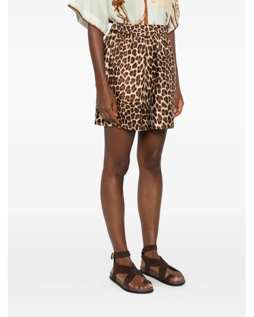 P.A.R.O.S.H. Natural Leopard-Print Elastic-Waist Short Shorts