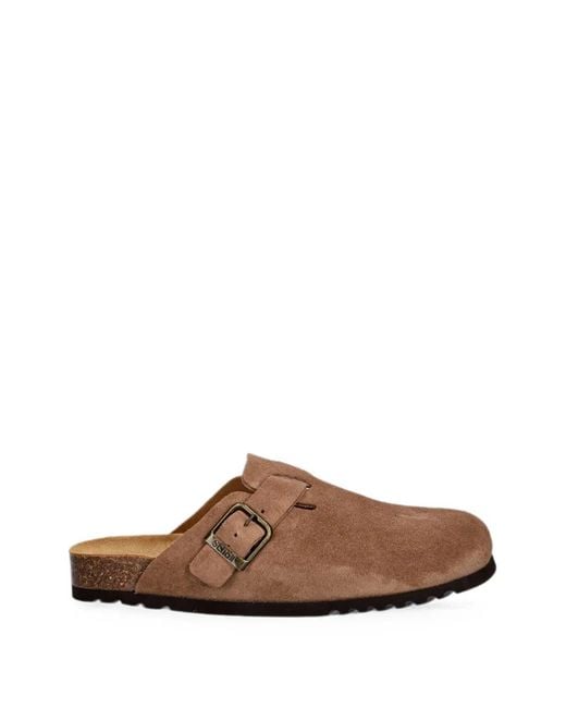 Scholl Brown Boston Buckle-Fastening Suede Slippers for men