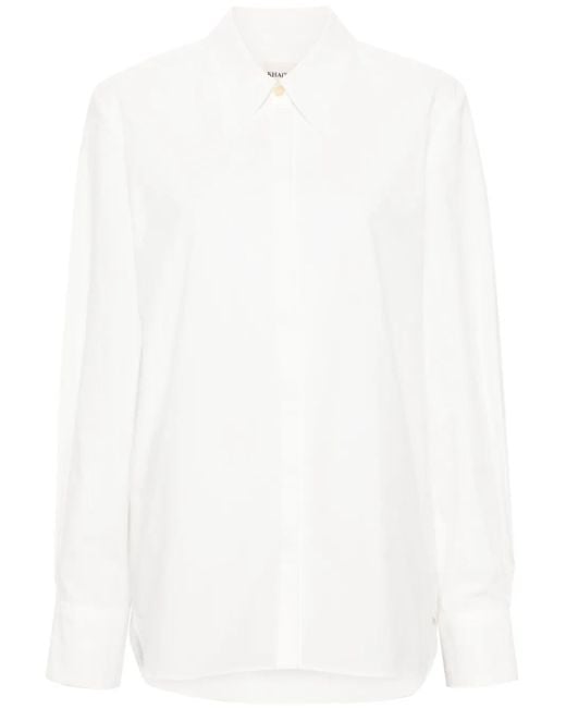 Khaite White Pointed-Collar Cotton Shirt