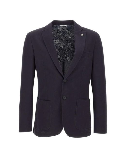 Manuel Ritz Blue Patch-Pocket Star-Pin Blazer for men