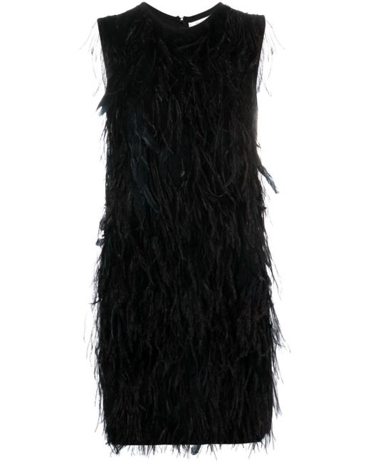 Max Mara Mini-jurk Verfraaid Met Veren in het Black