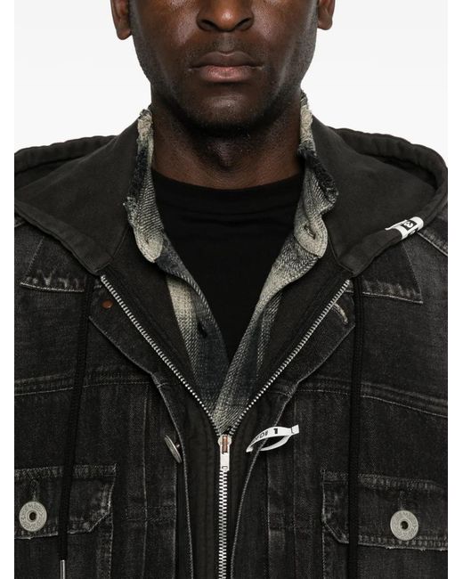 Maison Mihara Yasuhiro Black Hooded Chest-Pocket Denim Jacket for men