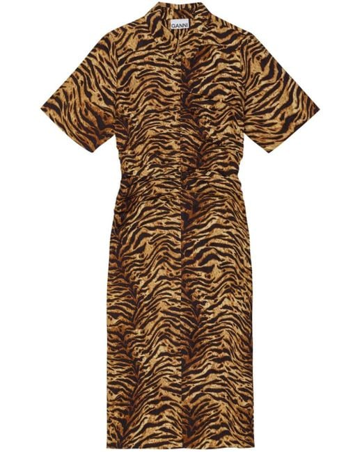 Vestido con estampado de tigre Ganni de color Brown