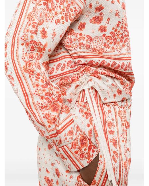 Fendi Pink Floral-Print Silk Shirt