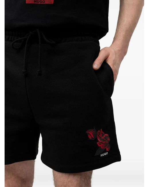 HUGO Black Dagety Floral-Print Drawstring-Fastening Shorts for men
