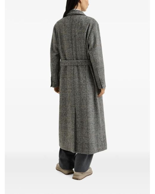 Brunello Cucinelli Gray Check-Pattern Double-Breasted Coat