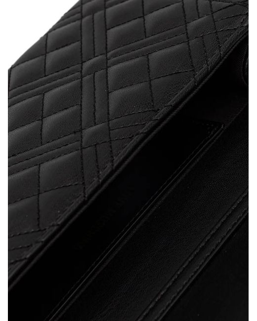 Love Moschino Black Logo-Lettering Quilted Crossbody Bag