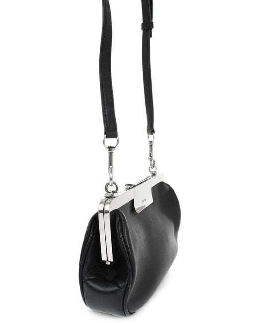 Max Mara Black Snap-Closure Leather Clutch Bag