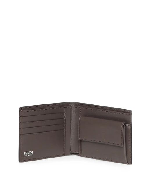 Fendi Gray Ff Double Two-Tone And Ebony Leather Bi-Fold Coin Wallet for men