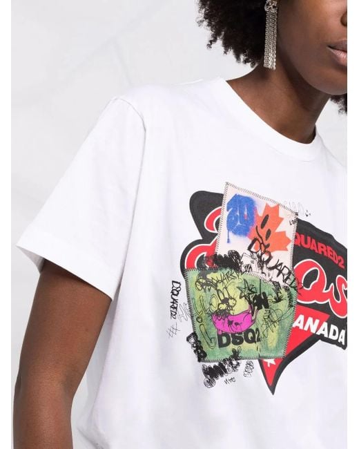 DSquared² White Graphic Print Crew-Neck T-Shirt