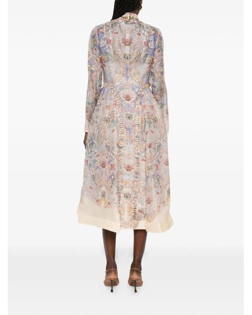 Zimmermann White Rebellion Floral-Print Midi Dress