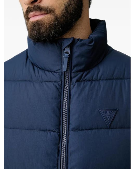 Guess Blue Quilted Logo-Patch Gilet for men