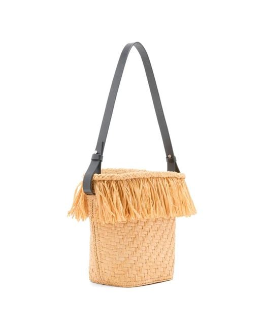Proenza Schouler White Fringe-Trim Woven Bucket Bag