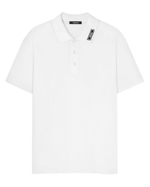 Versace White Logo Patch Polo Shirt for men