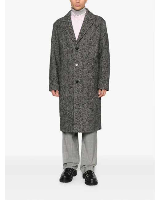 Amaranto Gray Herringbone Button Coat for men