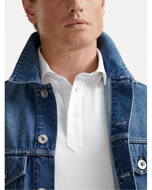 Brunello Cucinelli White Classic Polo T-Shirt for men