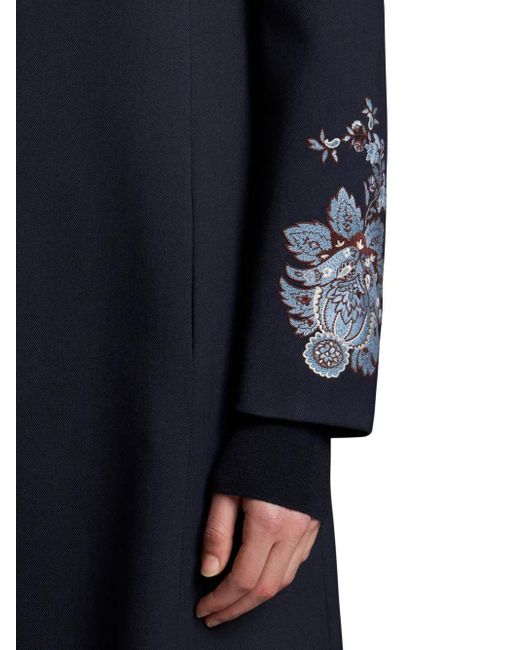 Etro Blue Mantel Aus Gabardine Mit Stickereien, Damen, Größe