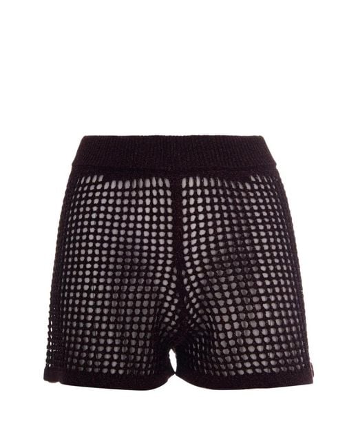 Mc2 Saint Barth Black Lurex-Detail Open-Knit Shorts