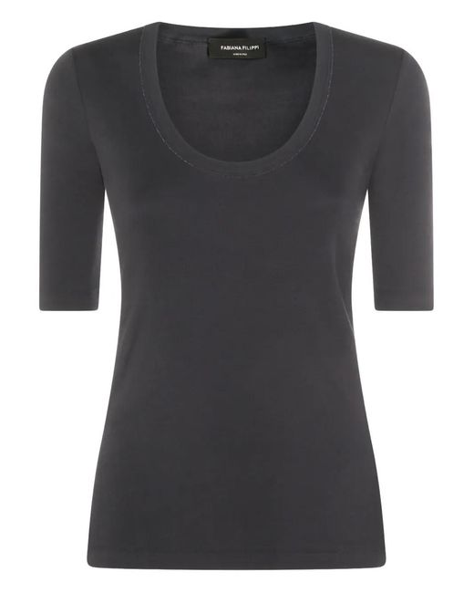 Fabiana Filippi Black Scoop-Neck Top