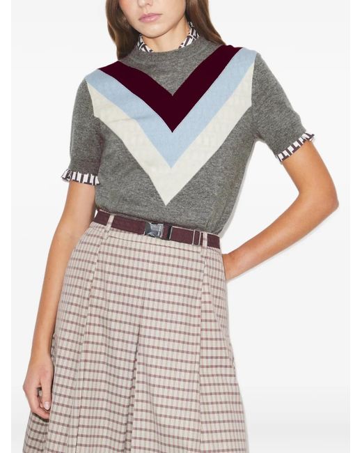 Tory Burch Gray Chevron Wool Top
