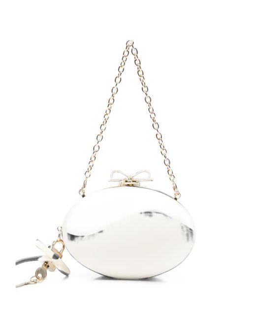 Self-Portrait White Bow-Detail Oval Clutch Bag