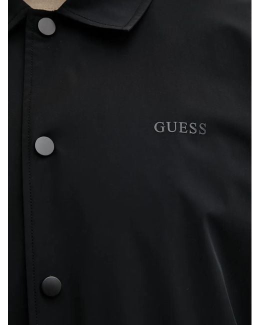 Guess Black Logo-Print Press-Stud Jacket for men